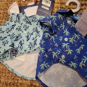 2 Pack Dog Cat Dress Shirt Pet Apparel Size XS Hawaiian Print Shark Polo Collar
